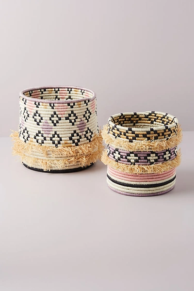 Shop All Across Africa Rose Desert Fringe Basket By  In Pink Size L
