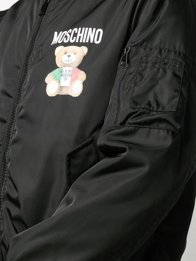 Shop Moschino Teddy Bear Bomber Jacket In Black