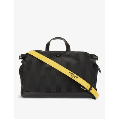Shop Fendi Brand-plaque Striped Leather Tote Bag In Black Yellow