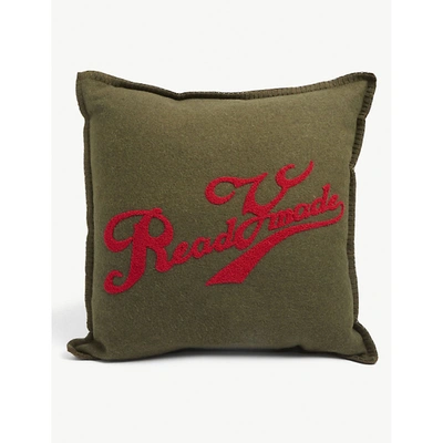 Shop Readymade Brand-detail Upcycled Us Military Wool Blanket Cushion 50cm X 50cm In Red