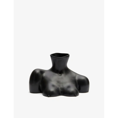 Shop Anissa Kermiche Black Matte Breast Friend Ceramic Vase 23cm