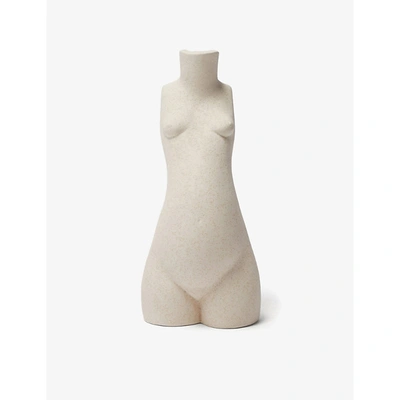 Shop Anissa Kermiche Tit For Tat Short Ceramic Candlestick Holder 23cm In Beige Speckled