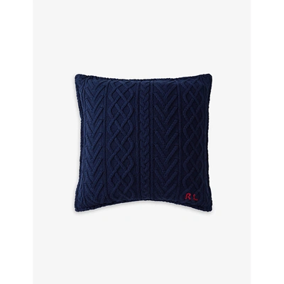 Shop Ralph Lauren Navy Highland Cable-knit Cotton Cushion Cover 50x50cm 1size