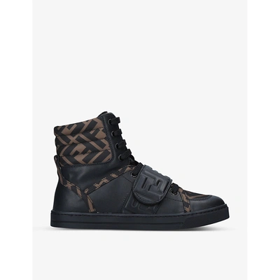 Shop Fendi Boys Beige Comb Kids Logo-print High-top Fabric And Leather Trainers 7-10 Years 4