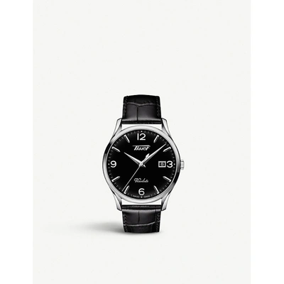 Shop Tissot T118.410.16.057.00 Heritage Visodate Stainless Steel And Leather Watch In Black
