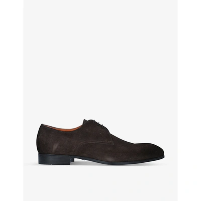 Shop Santoni Simon Suede Derby Shoes In Dark Brown