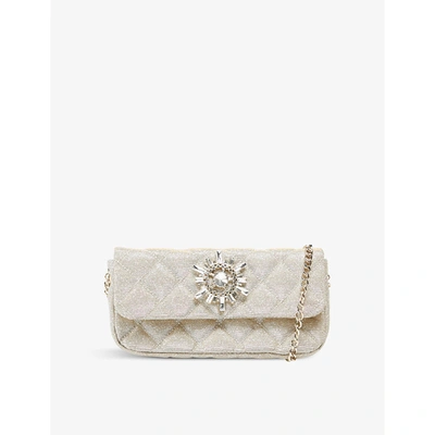 Shop Dune Bedazzle Embellished Woven Clutch In Gold-metallic Fabric