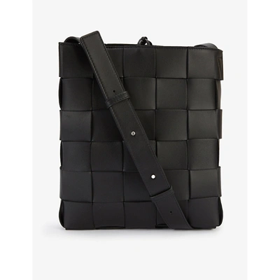 Shop Bottega Veneta Cassette Messenger Intrecciato Leather Cross-body Bag In Black+silver