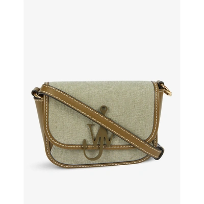 Shop Jw Anderson Anchor Nano Leather-trim Woven Cross-body Bag In Army