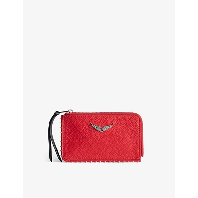 Shop Zadig & Voltaire Zv Leather Stud Cardholder In Passion