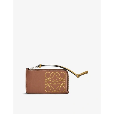 Shop Loewe Brand Leather Coin Purse In Tan/ochre
