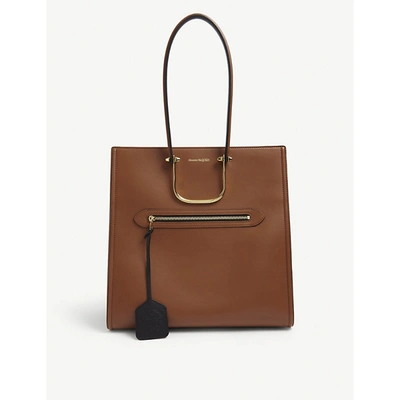 Shop Alexander Mcqueen Tall Story Leather Tote Bag In Cuoio/black