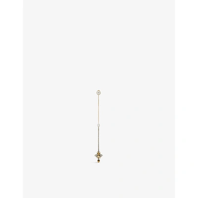 Shop Gucci Bee Gg-embellished Gold-toned Brass, Faux-pearl And Crystal Earrings