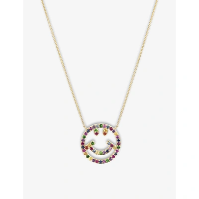 Shop Roxanne First Rainbow Have A Nice Day Sapphire, Ruby, Tsavorite And 14ct Yellow Gold Necklace