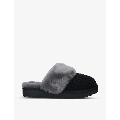 Shop Ugg Women's Black Cosy Cable-knit Sheepskin Slippers
