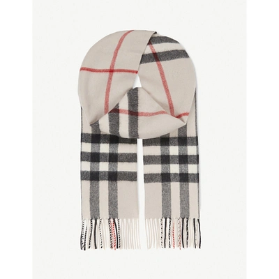 Shop Burberry Ladies Beige And Black Cashmere Check Giant Scarf In Stone Check