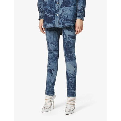 Shop Moschino Toile De Jouy High-rise Skinny Stretch-denim Jeans In Blue