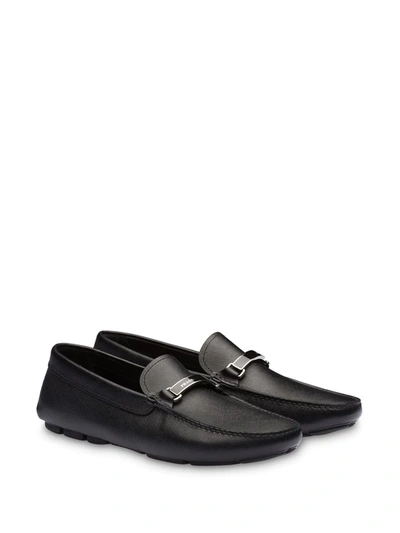 Shop Prada Logo Plaque Loafers In Black