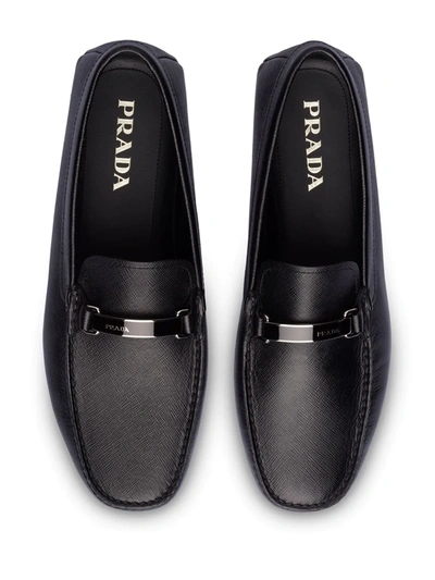 Shop Prada Logo Plaque Loafers In Black