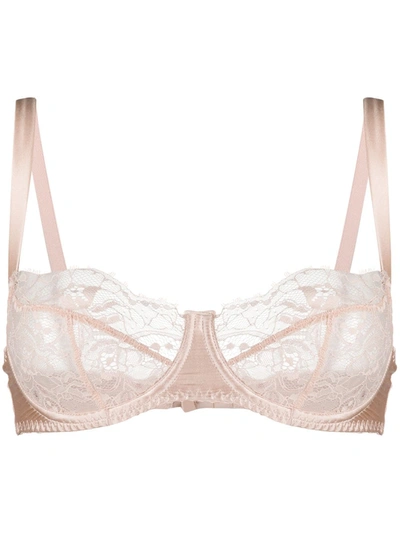 Fleur Of England Signature Lace-trimmed Silk-blend Balconette Bra In Pink