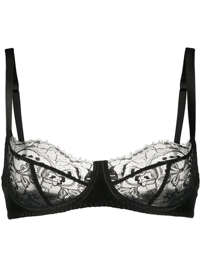 Fleur Of England Signature Black Lace Balcony Bra In Black