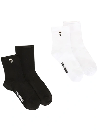 Shop Karl Lagerfeld Logo Patch Sock Set In Black