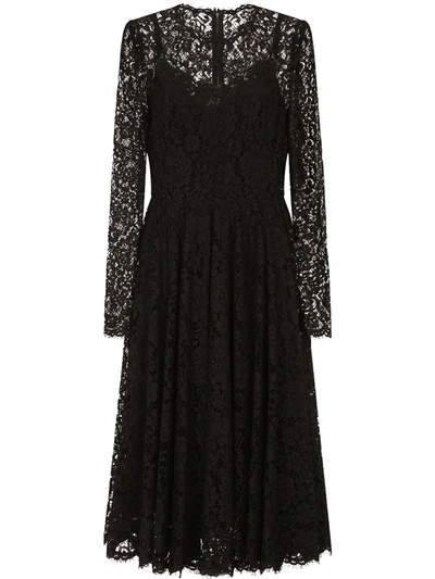 Shop Dolce & Gabbana Lace Long-sleeved Dress In Black