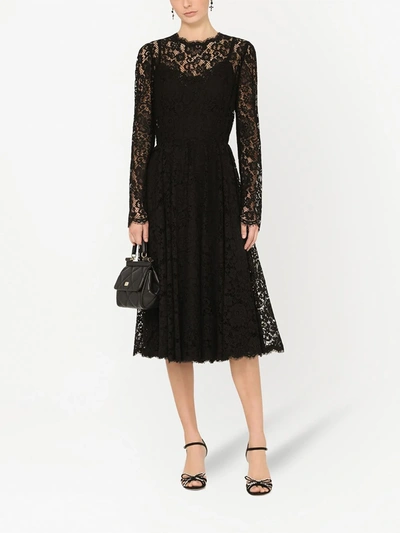 Shop Dolce & Gabbana Lace Long-sleeved Dress In Black