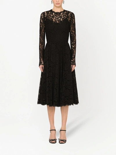 Shop Dolce & Gabbana Lace Long-sleeved Dress In Black