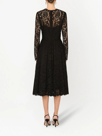 Shop Dolce & Gabbana Lace Long-sleeved Dress In Black