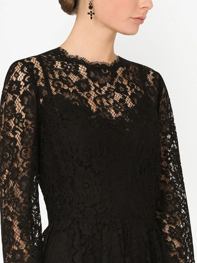 Shop Dolce & Gabbana Lace Long-sleeved Dress In Black