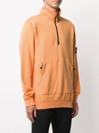 Shop Stone Island Zipped Logo Patch Sweatshirt In Orange