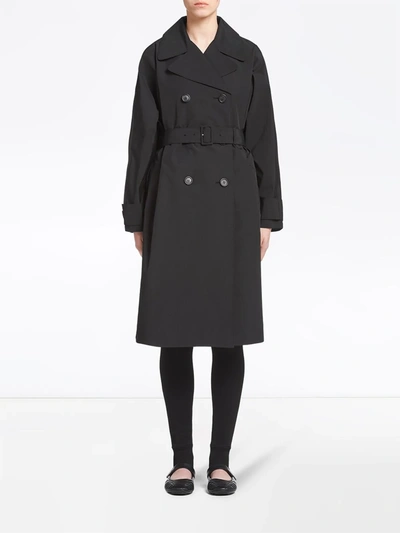 Shop Prada Technical Poplin Double-breasted Raincoat In Black