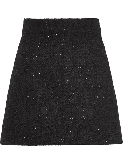 Shop Miu Miu Sequined Tweed Skirt In Black