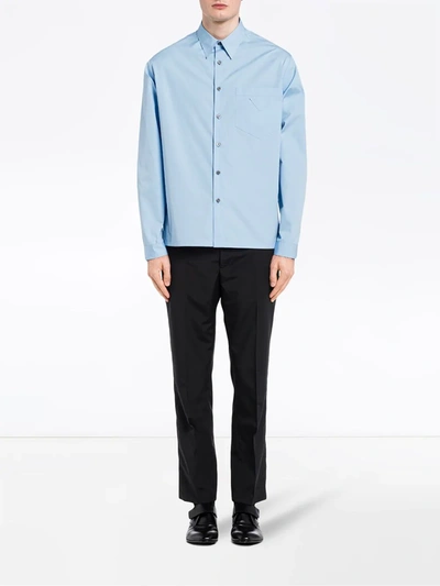 Shop Prada Tonal Logo-patch Buttoned Shirt In Blue