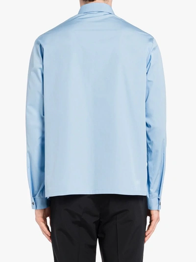 Shop Prada Tonal Logo-patch Buttoned Shirt In Blue