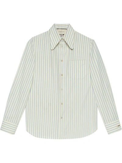 Shop Gucci Pointed Collar Striped Shirt In Neutrals