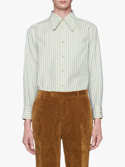 Shop Gucci Pointed Collar Striped Shirt In Neutrals