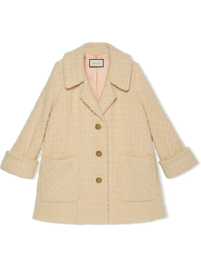 Shop Gucci Single-breasted Bouclé Coat In Neutrals