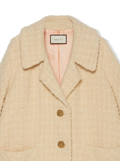 Shop Gucci Single-breasted Bouclé Coat In Neutrals