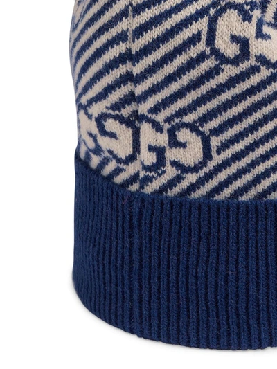 Shop Gucci Gg Ribbed Beanie In Blue
