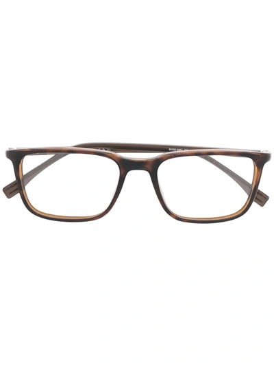 Shop Hugo Boss Rectangle-frame Glasses In Brown