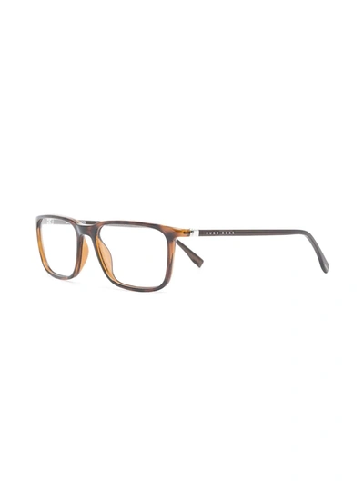 Shop Hugo Boss Rectangle-frame Glasses In Brown