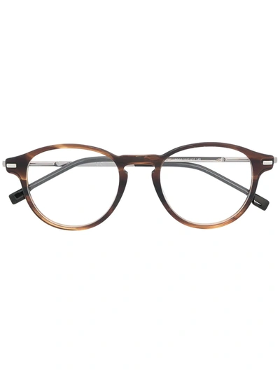 Shop Hugo Boss Tortoiseshell Round-frame Glasses In Brown
