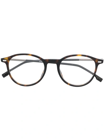 Shop Hugo Boss Tortoiseshell Round-frame Glasses In Black