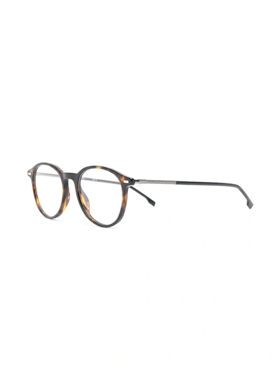 Shop Hugo Boss Tortoiseshell Round-frame Glasses In Black