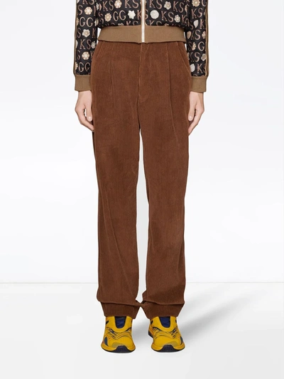 Shop Gucci Regular-fit Corduroy Trousers In Brown