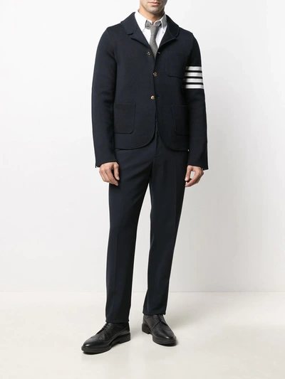 Shop Thom Browne 4-bar Knit Blazer In Blue