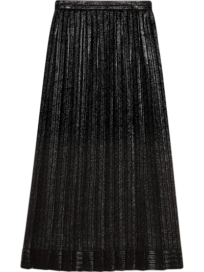 Shop Gucci Lamé Plissé Mid-length Skirt In Black