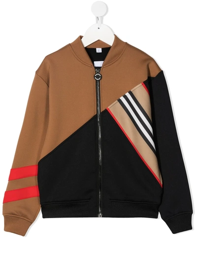 Shop Burberry Colour-block Stripe Jacket In Brown